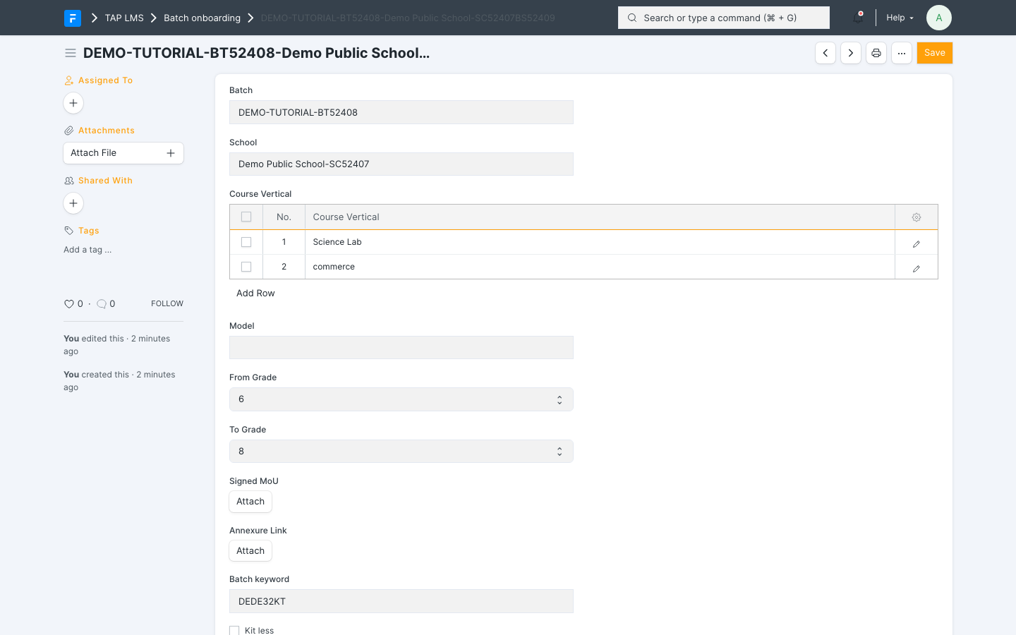 The Batch Onboarding form