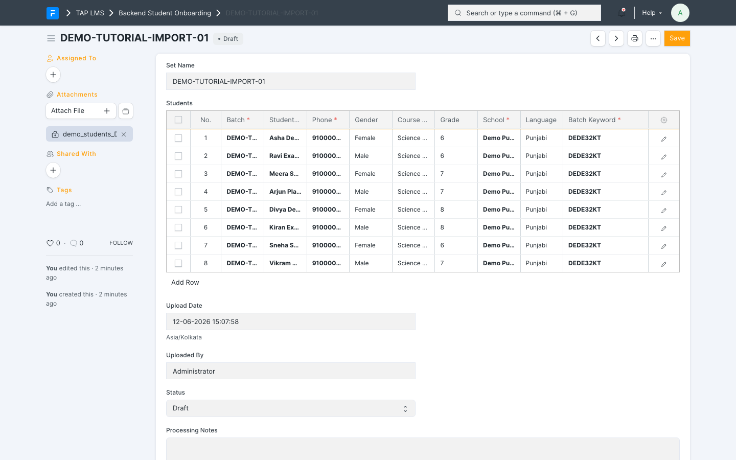 A Backend Student Onboarding set ready to process