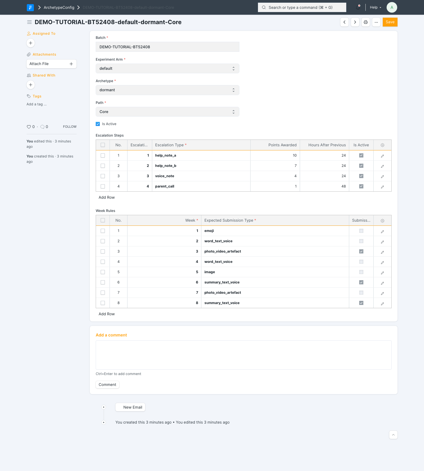 An ArchetypeConfig record